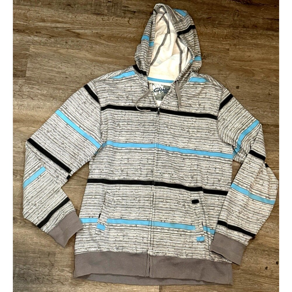 Vintage Y2K Chalc Zip Up Hoodie Size Large Striped Skater Emo Streetwear Grunge